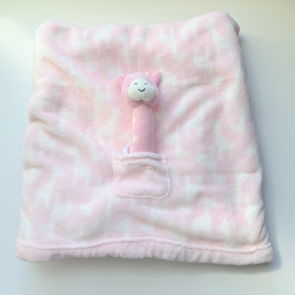 Just One You Carter's Pink Giraffe Print Plush Baby Blanket and Plush Rattle Toy